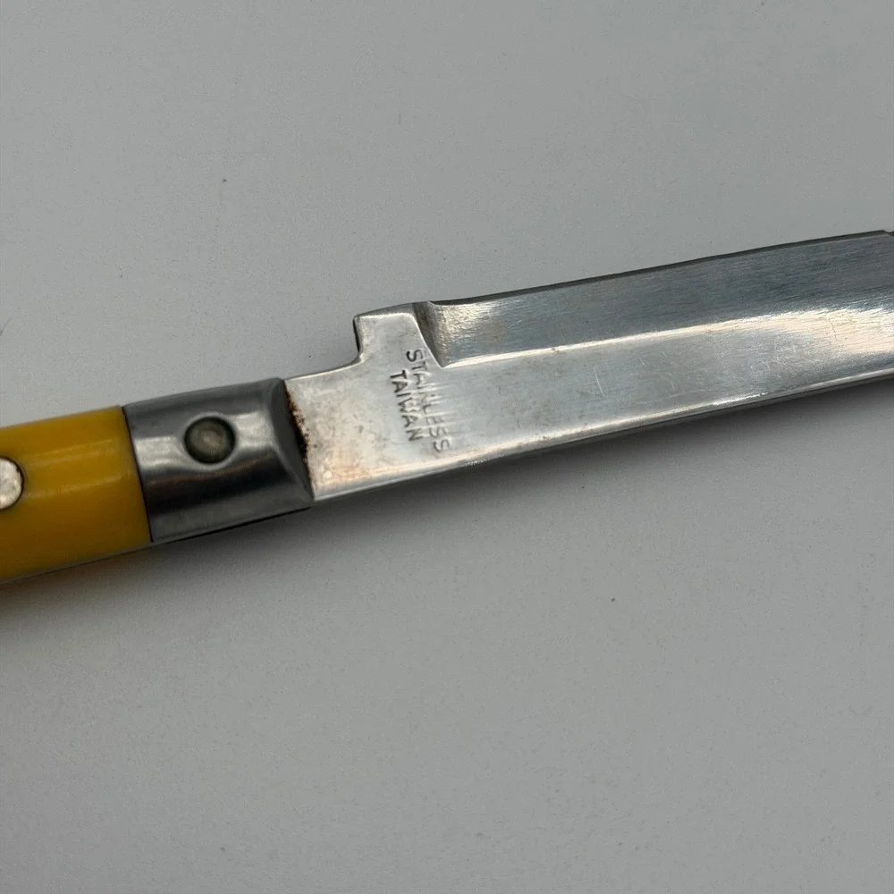 Vintage Yellow Handle Steak Knife Stainless Taiwan Serrated Retro MCM Flatware